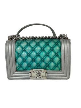 Chanel Iridescent Lambskin PVC Quilted Small Boy Flap Silver Blue Shoulder Bag